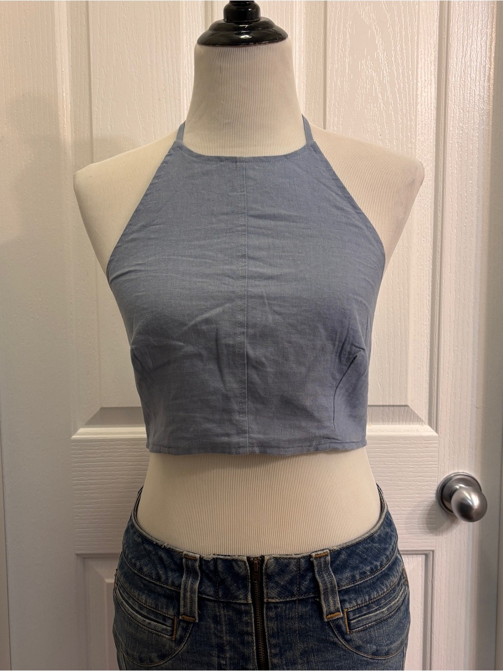 House of Harlow 1960 Light Blue Classic Halter Crop Top